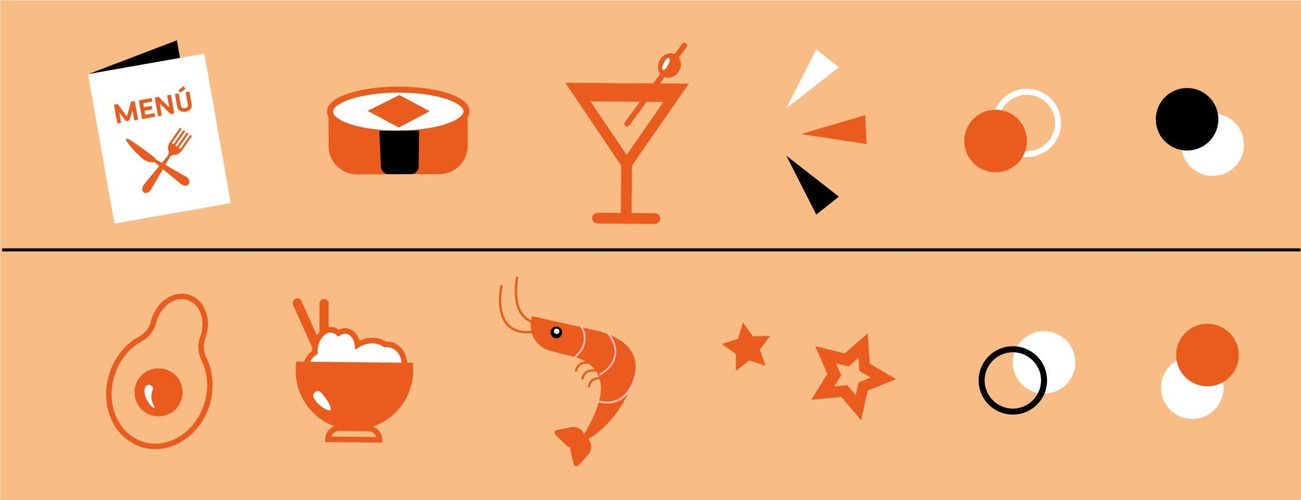 Banner del diseño de la identidad corporativa de "Mi mundo foodie" con iconos gastronómicos realizado por Agencia Contundente