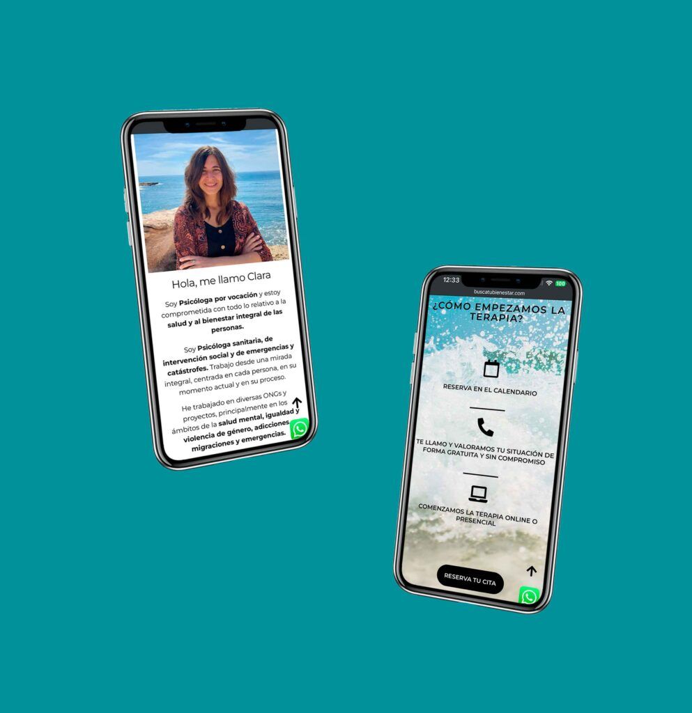 Móviles del proyecto de diseño y desarrollo web para la web de psicología Busca Tu Bienestar realizada por Agencia Contundente