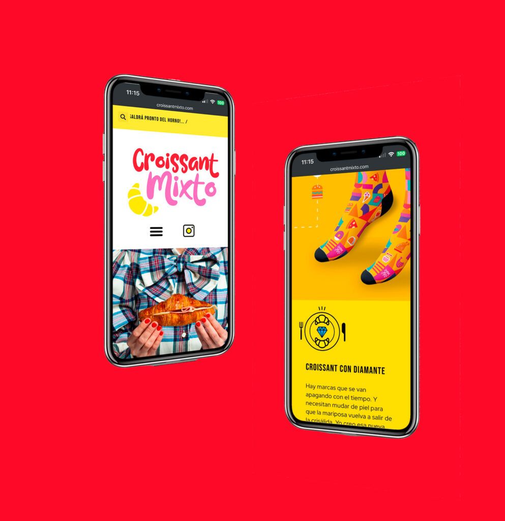 Móviles del proyecto de diseño y desarrollo web para la web de Croissant Mixto realizada por Agencia Contundente