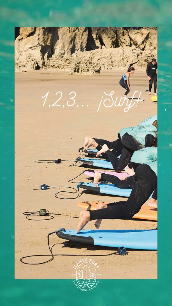Highlight y storie de instagram de un día de surf con llanes surf school